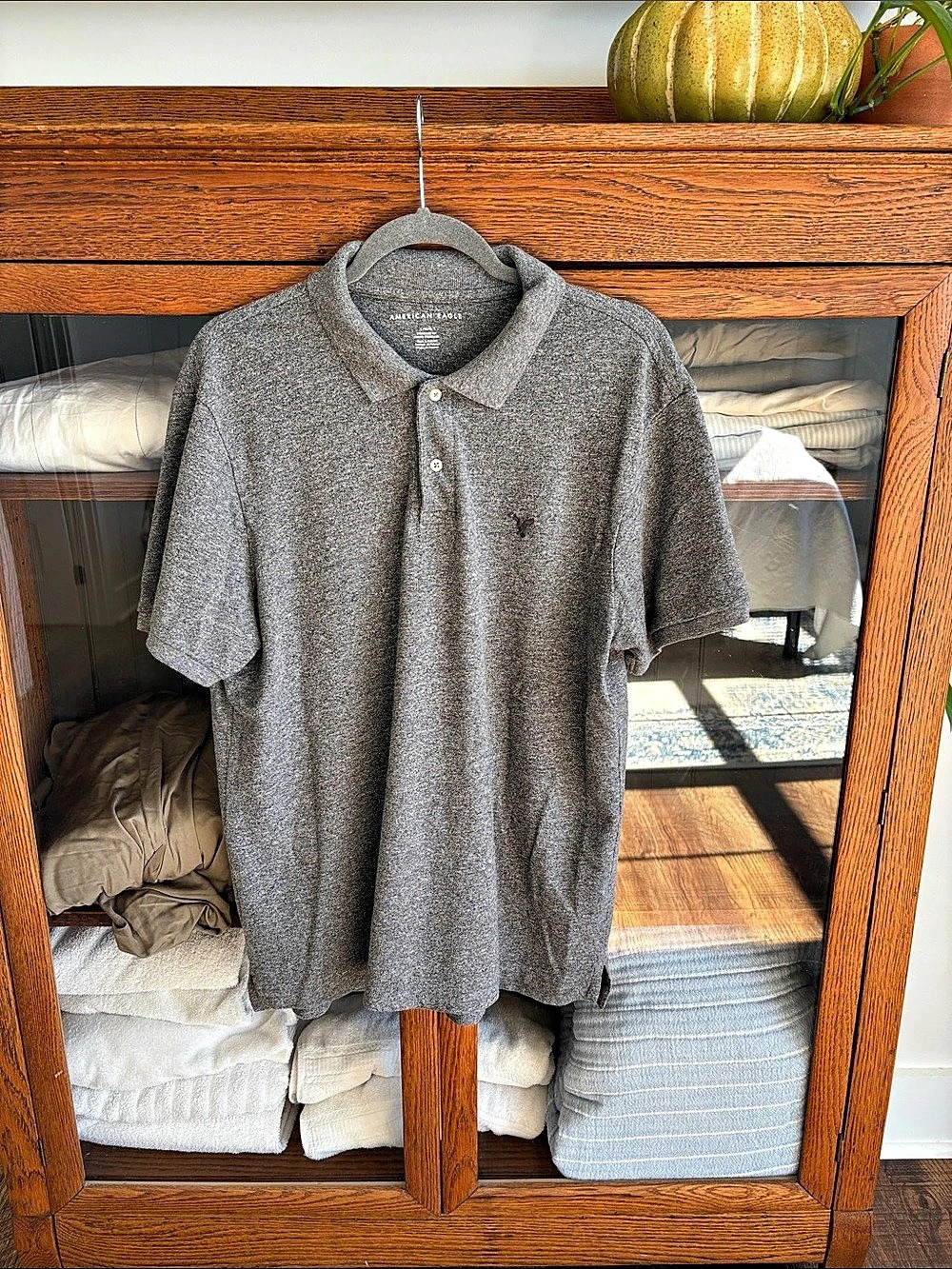 American Eagle Men's Gray Polo Shirt Size Medium
